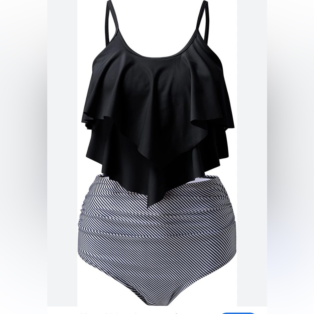 Womens Tankini Stripe Swimsuit Tummy Control Bathing Suit Modest L
